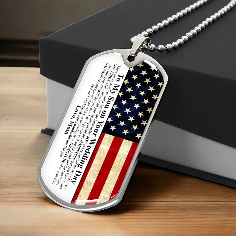 To My Son On Your Wedding Day - Army Tag Necklace, Dog Tag