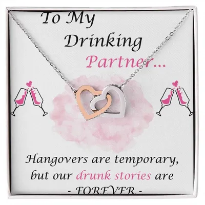 To My Drinking Partner Interlocking Hearts Necklace Message Card