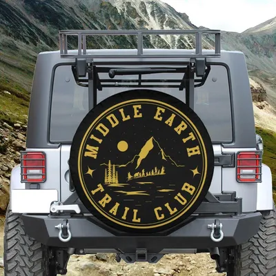 Middle Earth Trail Club Yellow Mountain Emblem Spare Tire Cover, Adventure Hiking Fantasy Design Spare Tire Cover