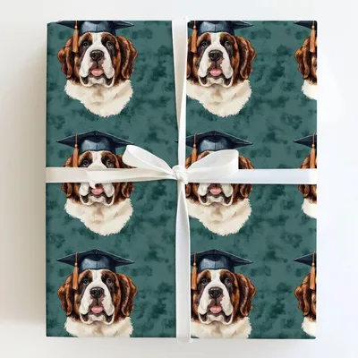 Saint Bernard Graduate - Gift Wrap for Christmas, Holidays Wrapping Paper, Christmas Wrapping Paper