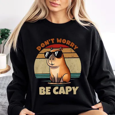 Men'S Casual Round Neck Sweatshirt With Capybara Print Polyester Knit Sweatshirt For Outdoor Sports