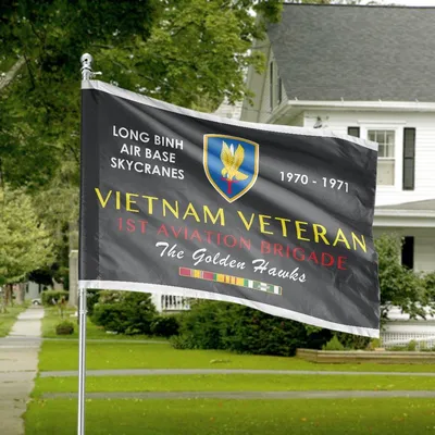 Vietnam Veteran Long Binh Air Base Skycranes Horizontal House Flag , 1st Aviation Brigade The Golden Hawks Outdoor Military Banner Horizontal House Flag
