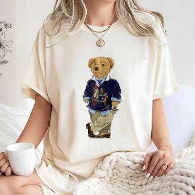 Preppy Polo Bear T-Shirt, Cute Fashion Teddy Bear, Cozy Unisex T-Shirt, Trendy Casual Knit Top, Vintage Inspired Bear T-Shirt, Gift For Him Her