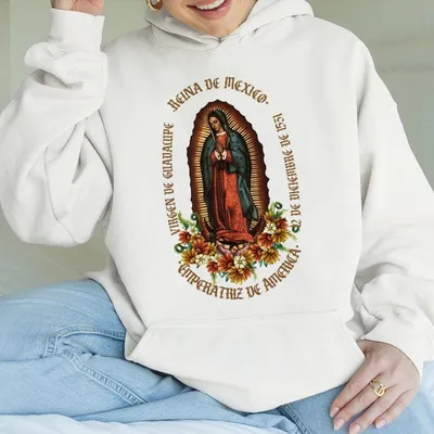 Virgen De Guadalupe Hoodie Traditional Mexican Religious Icon Beautiful Floral Design With Historical Significance