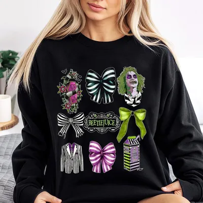 Coquette Beetlejuice Halloween Sweatshirt, Beetlejuice Moviie Sweatshirt, Never Trust The Living Sweatshirt, Beetlejuice Bow Sweatshirt, Halloween Stay