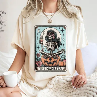 The Momster Tarot T-Shirt, Retro Funny Halloween Skeleton Mom, Cozy Spooky Season T-Shirt For Cool Mama, Funny Halloween Gifts T-Shirt T-Shirt For Men & Women