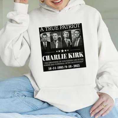 Charlie Kirk Memorial Hoodie A True Patriot Tribute Black Vintage Graphic Quote Casual Streetwear