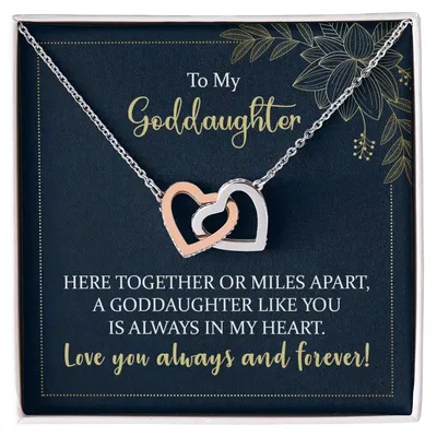 To My Goddaughter Though We Are Miles Apart Interlocking Hearts Necklace