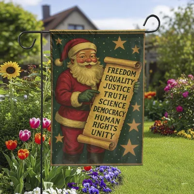Vertical Garden Flag, Santa'S List Of Values, Freedom Equality Justice Christmas Decor, Vintage Style Winter Holiday Yard Art Vertical Garden Flag