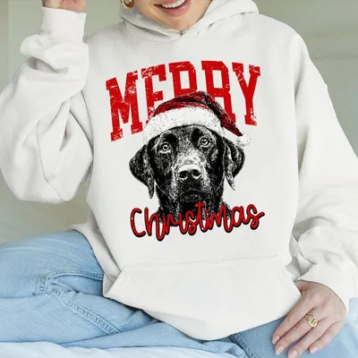 Merry Christmas Labrador Retriever Hoodie, Cute Dog Lover Holiday, Santa Hat Dog For Women & Men, Gift For Dog Lover