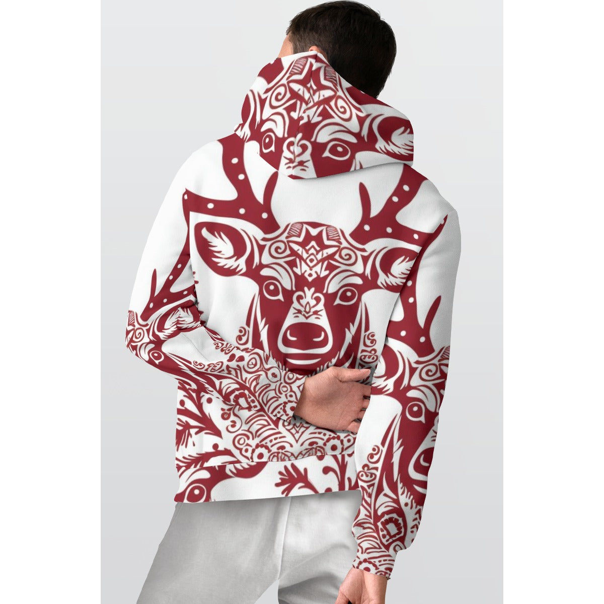 Ornate Red Deer Illustration Unisex Pullover Hoodie
