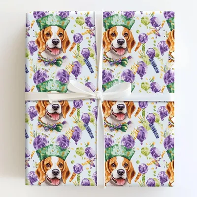 Mardi Gras Beagle - Gift Wrap for Christmas, Holidays Wrapping Paper, Christmas Wrapping Paper