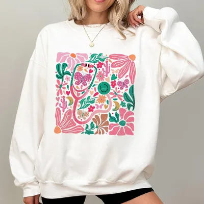 Pink Stethoscope Sweatshirt Floral Nurse Sweatshirt Health Care Worker Sweatshirt Boho Floral Nursing Sweatshirt Gift Mother