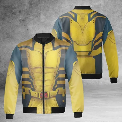 X Men Wolverine Costume Design, Yellow And Blue Windproof Bomber Jacket, Marvel Comics Fan Gear, Perfect For Cosplay Bomber Jacket