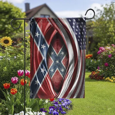 Half American Flag Half Confederate Outdoor House Flag - Home Garden Flag - Confederate States Of America Flag Vertical Garden Flag