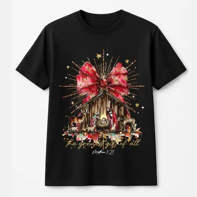 Christian Christmas T-Shirt, Greatest Gift Of All T-Shirt, Jesus Faith Nativity Scene T-Shirt, Manger , A Thrill Of Hope