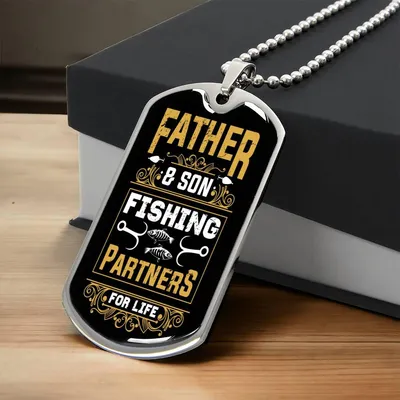 Fishing Partners - Father & Son Necklace - Army Tag Necklace, Dog Tag