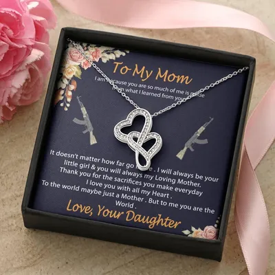 To My Mom- Perfect Gift For Gun Lover Mom Double Hearts Necklace