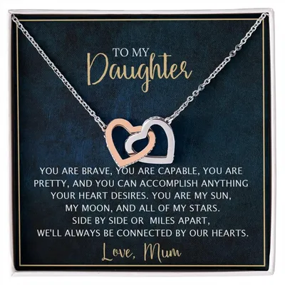 To My Daughter - Unique Heart Bonding Necklace Gift Set Interlocking Hearts Necklace