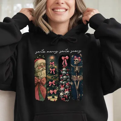 Sorta Merry Sorta Scary Christmas Hoodie Hoodie Hoodie Retro Gift For Xmas Cotton Womenswear Tops