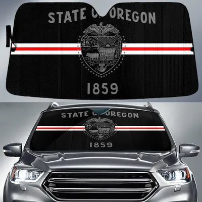 State Of Oregon Flag Thin Red Fire Line Printed Car Sun Shades Cover Auto Windshield PrintSyde