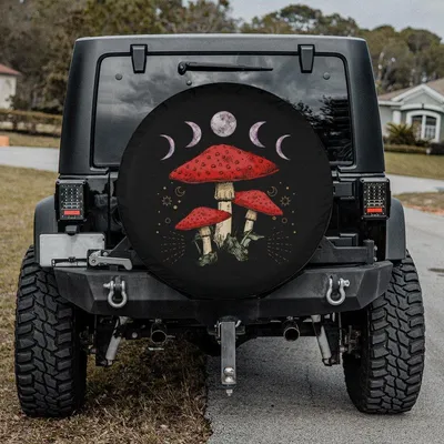 Witchy Mushroom Tire Cover, Amanita Spare Wheel Cover, Backup Camera Hole, Witchy Tire Cover, Witchy Car Accessories For Women Spare Tire Cover