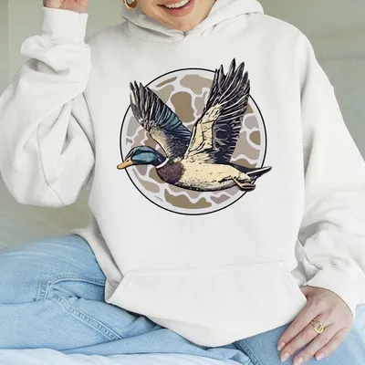 Flying Mallard Duck Graphic Sitka Hoodie,Circular Camo Fashion Hoodie,Streetwear Menswear Top