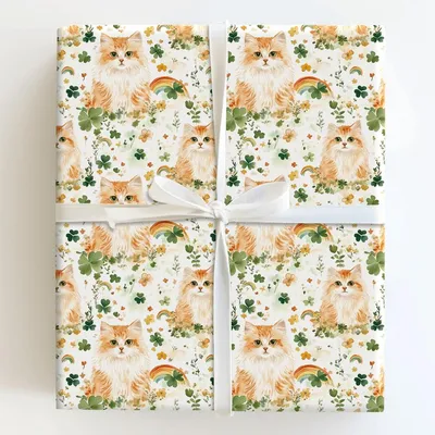 Rainbows and Kitten Clovers - Gift Wrap for Christmas, Holidays Wrapping Paper, Christmas Wrapping Paper