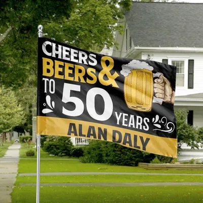 Alan Daly 50th Birthday Cheers Beers Mug House Flag Custom Celebration Decor Horizontal House Flag