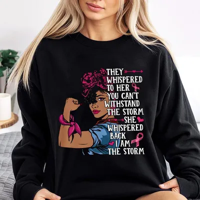 In October We Wear Pink Black Afro Breast Cancer Fighter Sweatshirt Full Sizes Full Colors Option Cotton Top