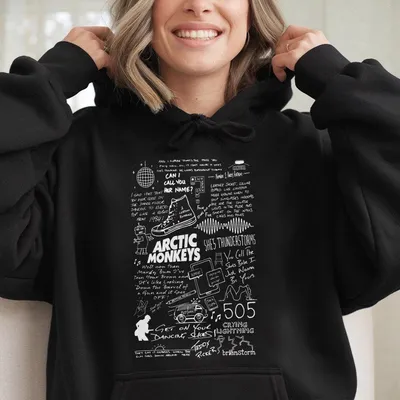 Arctic Monkeys Hoodie, Doodle Lyric Back Graphic, Unisex Streetwear For Indie Rock Fans, Aesthetic Band Merch