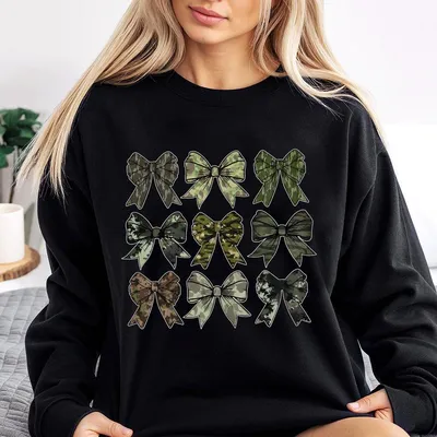 Camo Bow Duck Hunting Sweatshirt Hunting Lover Gift Women Camouflage Bow Crewneck Camouflage Bow Sweatshirt