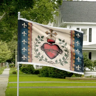 Sacred Heart Christian Icon Horizontal House Flag, Religious Art Home Decor Horizontal House Flag