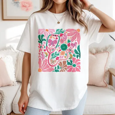 Pink Stethoscope T-Shirt Floral Nurse T-Shirt Health Care Worker T-Shirt Boho Floral Nursing T-Shirt Gift Mother