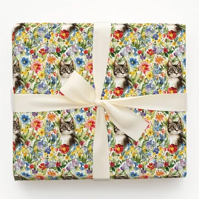 Garden Day with the Domestic Shorthair - Gift Wrap for Christmas, Holidays Wrapping Paper, Christmas Wrapping Paper