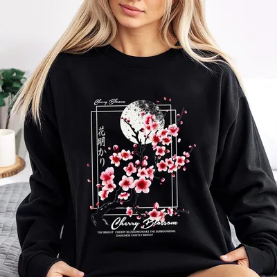 Men'S Floral Cherry Blossom Sweatshirt, Japanese Casual Sweatshirt For Daily Holiday Outdoor Wear