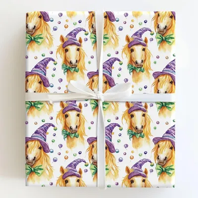 Mardi Gras Haflinger - Gift Wrap for Christmas, Holidays Wrapping Paper, Christmas Wrapping Paper