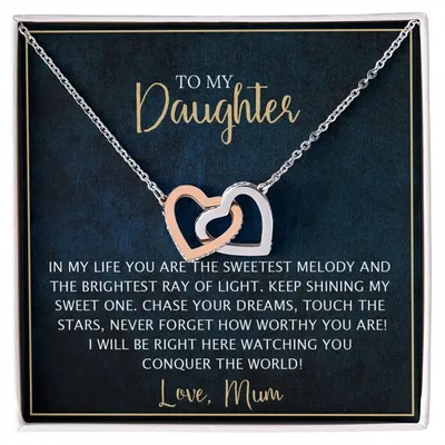 To My Daughter - Unique Heart Bonding Necklace Gift Set Interlocking Hearts Necklace