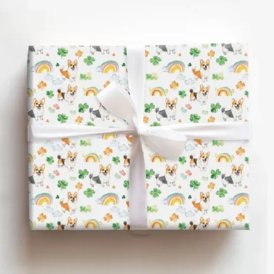 Rainbows with the Corgi - Gift Wrap for Christmas, Holidays Wrapping Paper, Christmas Wrapping Paper