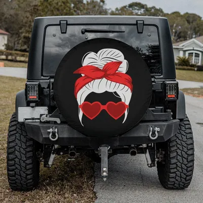 Messy Bun Spare Tire Cover, Heart Shaped Glasses Girl Design, Funny Girly Style, Waterproof Vinyl Wheel Protector Spare Tire Cover
