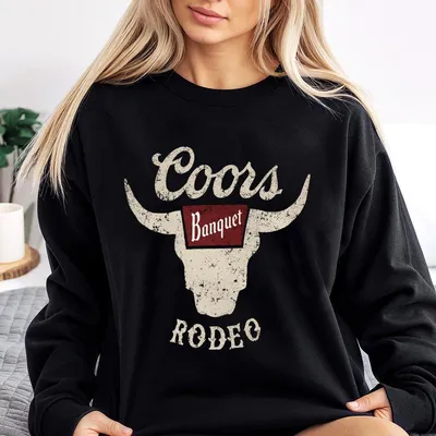 Coors Banquet Rodeo Logo Distressed Front And Back Natural Sweatshirt, Top, Man