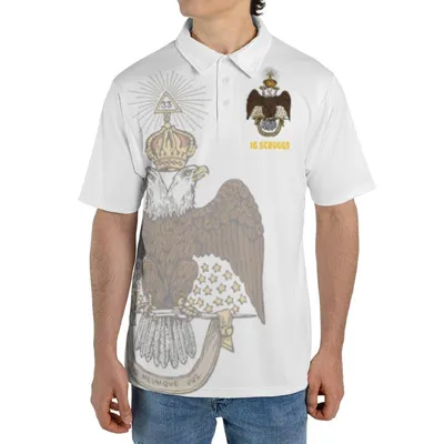 Illinois Council Of Deliberation Polo Polo Shirt, Double Headed Eagle Freemason Design, Masonic Symbol Polo For Men