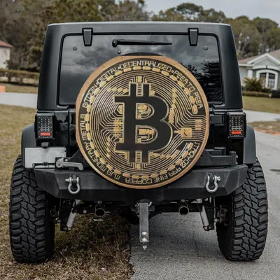 Bitcoin Crypto Coin Spare Tire Cover, Digital Currency Miner Graphic, Cryptocurrency Universal Wheel Protector Spare Tire Cover