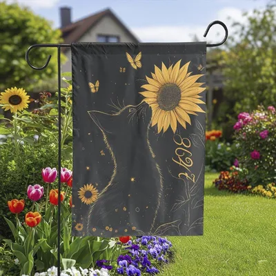 Cat Sunflower 8647 Garden Flag, Fdt Protest Flag, Liberal Feminist Decor, Anti Fascism Social Justice Banner, Resistance Yard Sign Vertical Garden Flag