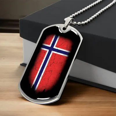 Norwegian Flag - Army Tag Necklace, Dog Tag