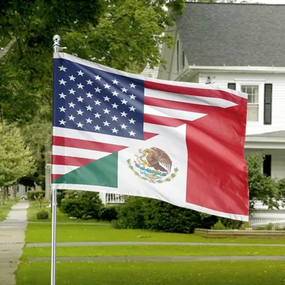 Horizontal House Flag, United States & Mexico Intertwined Flags Dual Heritage Design Horizontal House Flag