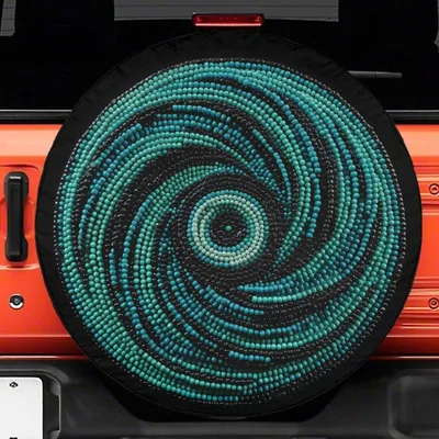 Beadwork Spare Tire Cover, Teal Tire Cover For Jeep For Bronco, Unique Spare Tire Covers Backup Camera Hole, Teal Car Accessories Spare Tire Cover