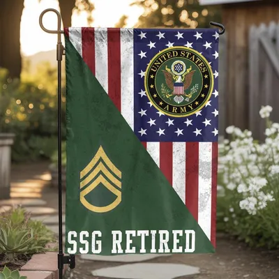 Army Ssg Retired Veteran Garden Flag, Us Military Retirement House Flag, Staff Sergeant Banner Vertical Garden Flag