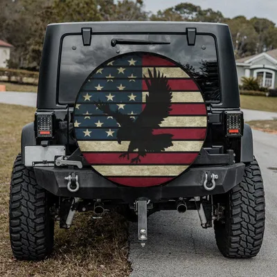 Vintage Eagle Spare Tire Cover, Patriotic American Flag Silhouette Graphic, Custom Usa Pride Wheel Guard Spare Tire Cover