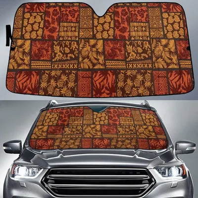 Pineapple And Hibiscus Flower And Tropical Leave Square Pattern Car Sun Shades Cover Auto Windshield PrintSyde